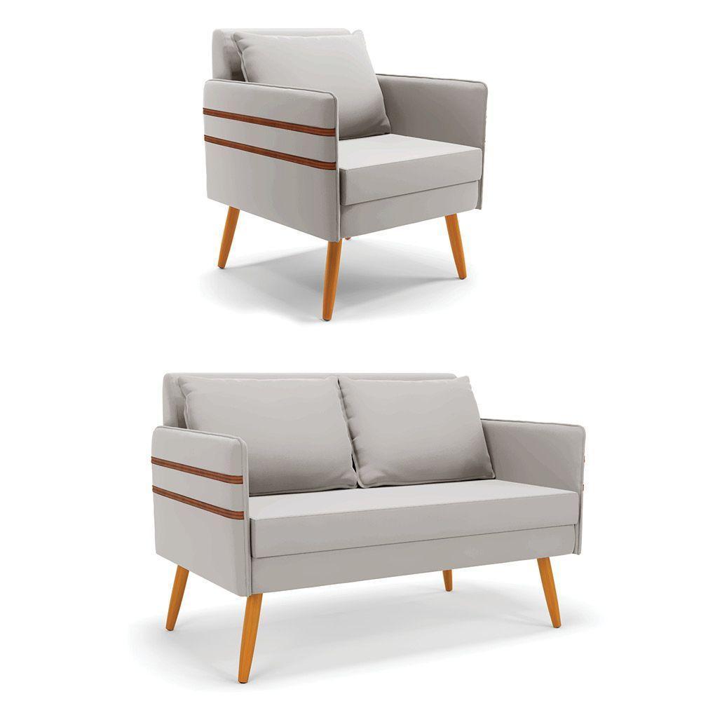 Kit 01 Namoradeira 02 Lugares E 01 Poltrona Cinza Castanho - 1