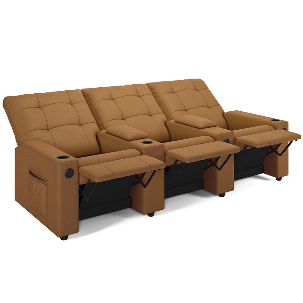 Poltrona Reclinável Para Cinema Parma 3 Lugares Baú Usb Pu Caramelo Fh1 - D'rossi - 2