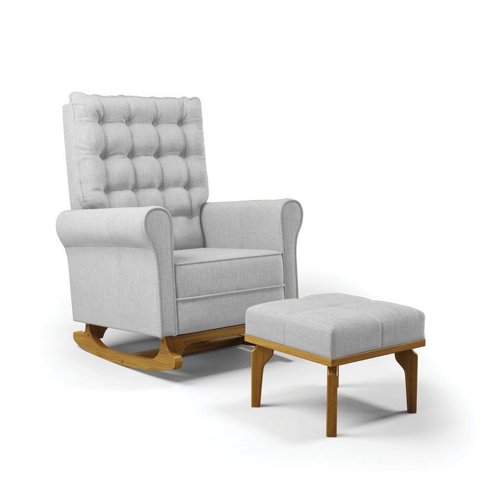 Poltrona De Amamentação Com Balanço E Puff Manu Linho Base De Madeira - D'rossi Cor Cinza - 2