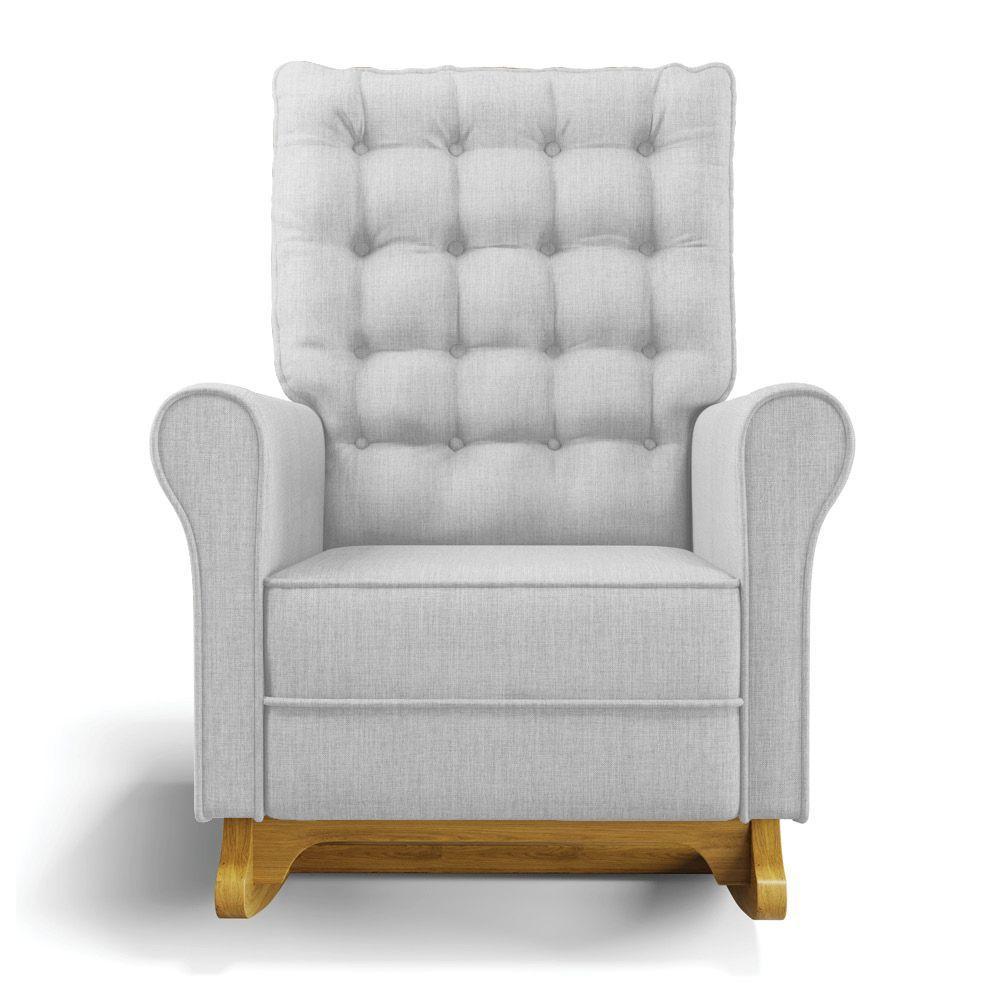 Poltrona De Amamentação Com Balanço E Puff Manu Linho Base De Madeira - D'rossi Cor Cinza - 8