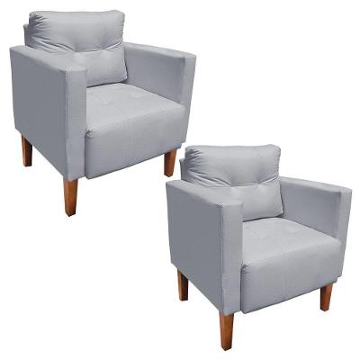 Kit 02 Poltronas Lívia Corino Cinza Pés Chanfrado Drossi