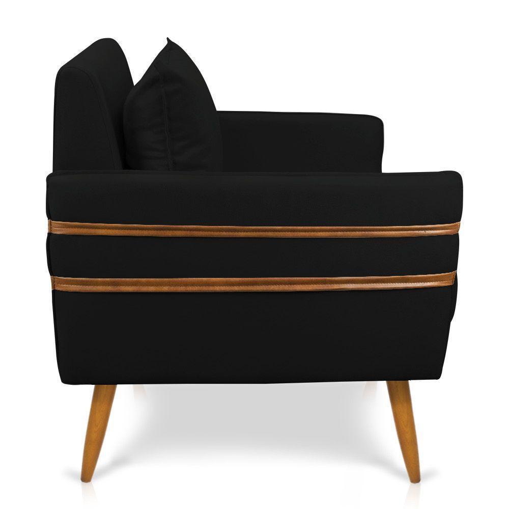 Kit 02 Poltronas Mari Suede Preto Pés Palito Castanho - 5