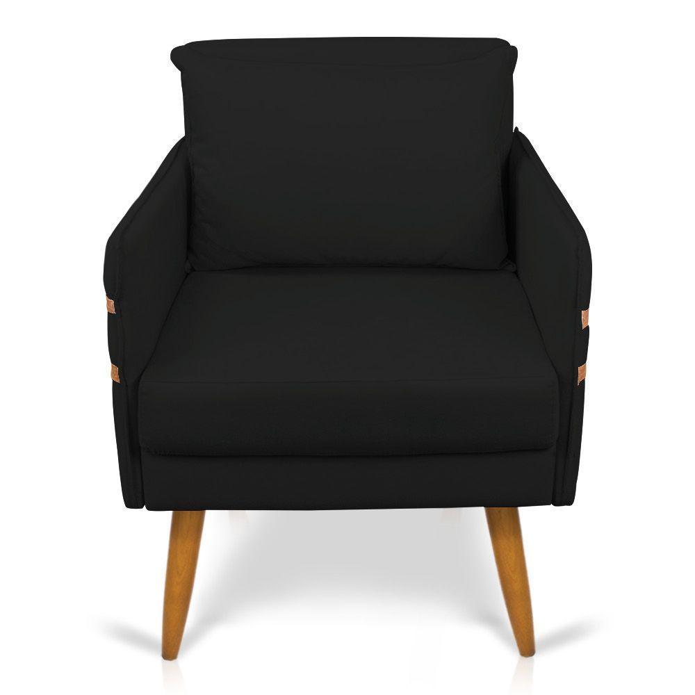 Kit 02 Poltronas Mari Suede Preto Pés Palito Castanho - 6
