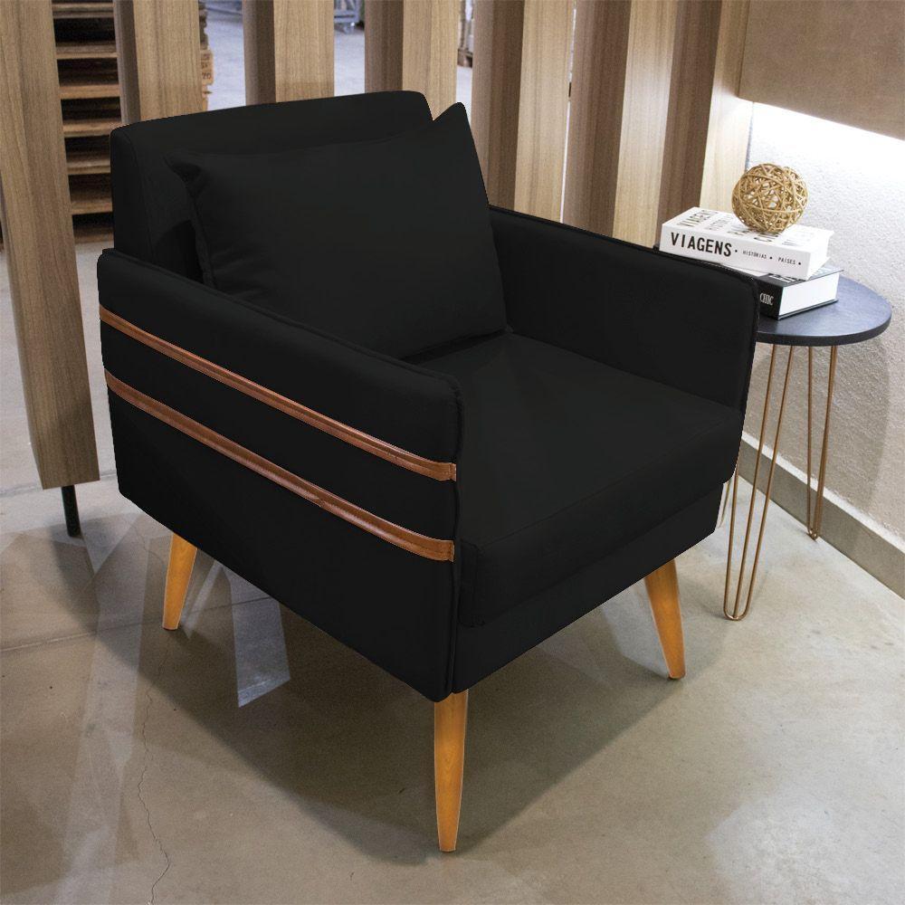 Kit 02 Poltronas Mari Suede Preto Pés Palito Castanho - 7