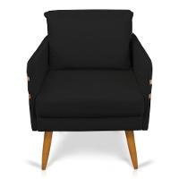 Kit 02 Poltronas Mari Suede Preto Pés Palito Castanho - 6