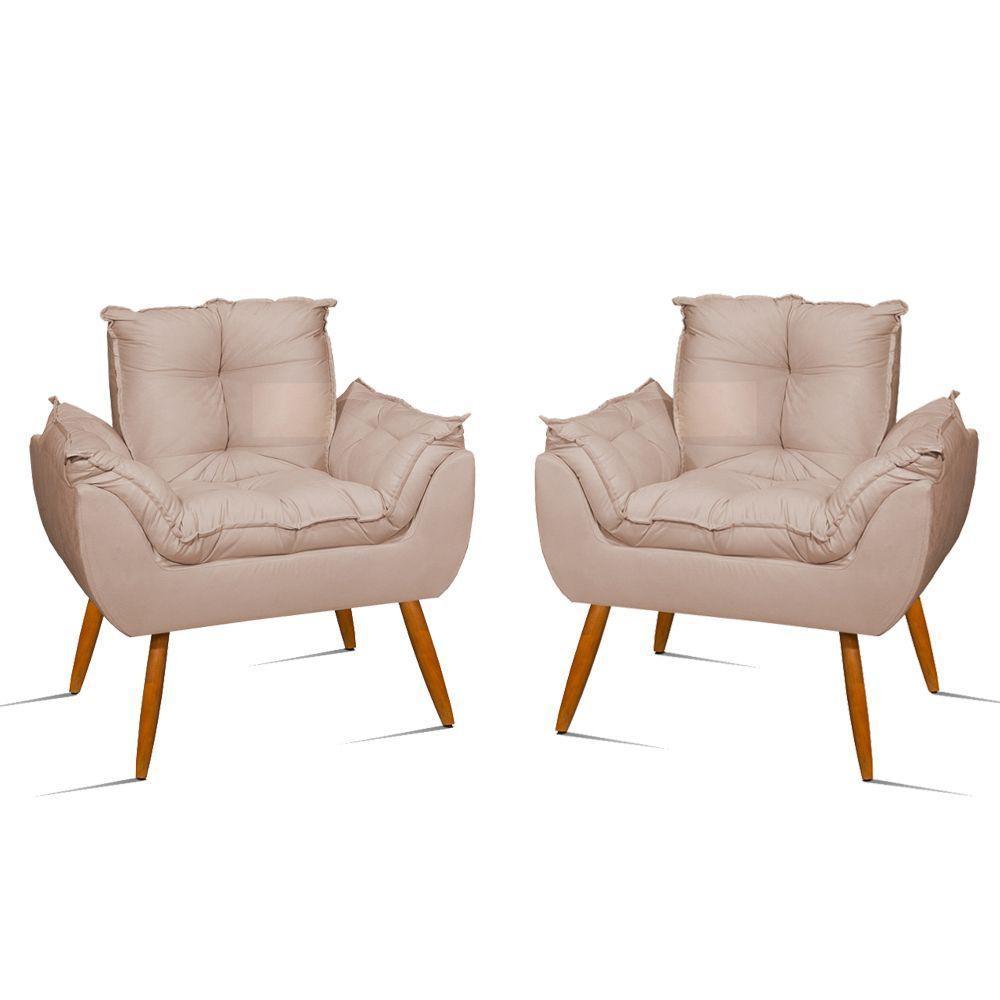 Kit 02 Poltronas Decorativas Opala - Sala, Quarto Bege Bege - 1