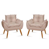 Kit 02 Poltronas Decorativas Opala - Sala, Quarto Bege Bege - 1