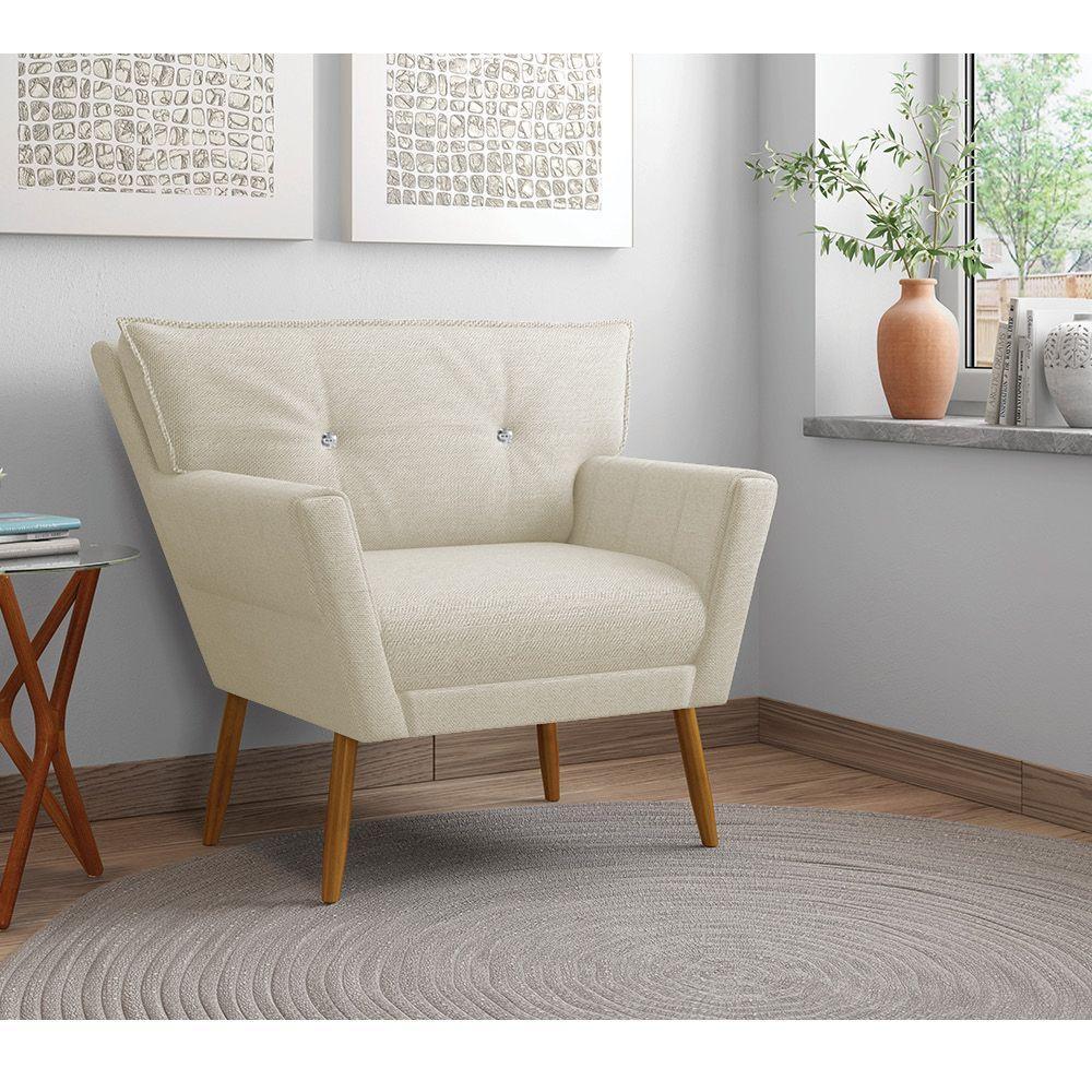 Kit 02 Poltronas Anitta Linho Com Strass Pés Palito Castanho Cor A19 Grosso Bege - 7