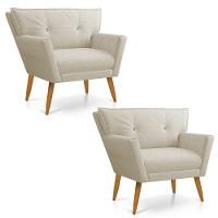 Kit 02 Poltronas Anitta Linho Com Strass Pés Palito Castanho Cor A19 Grosso Bege - 1