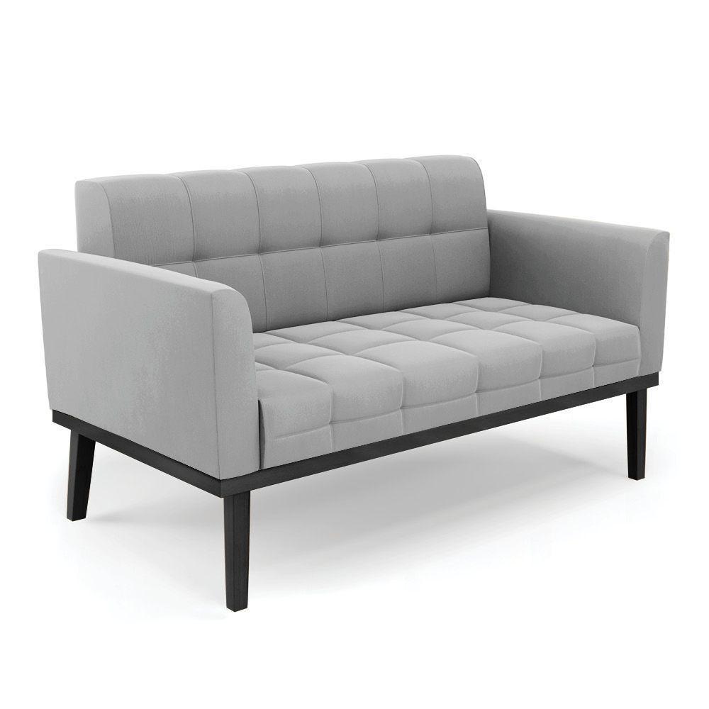 Conjunto 2 Poltronas E 1 Namoradeira Decorativa Pés Fixo Em Madeira Preto Suede Cinza - 2