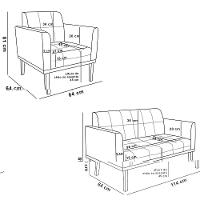 Conjunto 2 Poltronas E 1 Namoradeira Decorativa Pés Fixo Em Madeira Preto Suede Cinza - 8