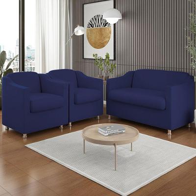 Kit 02 Poltronas Reforçada Clinica + Namoradeira Suede Tilla Cor:azul Marinho