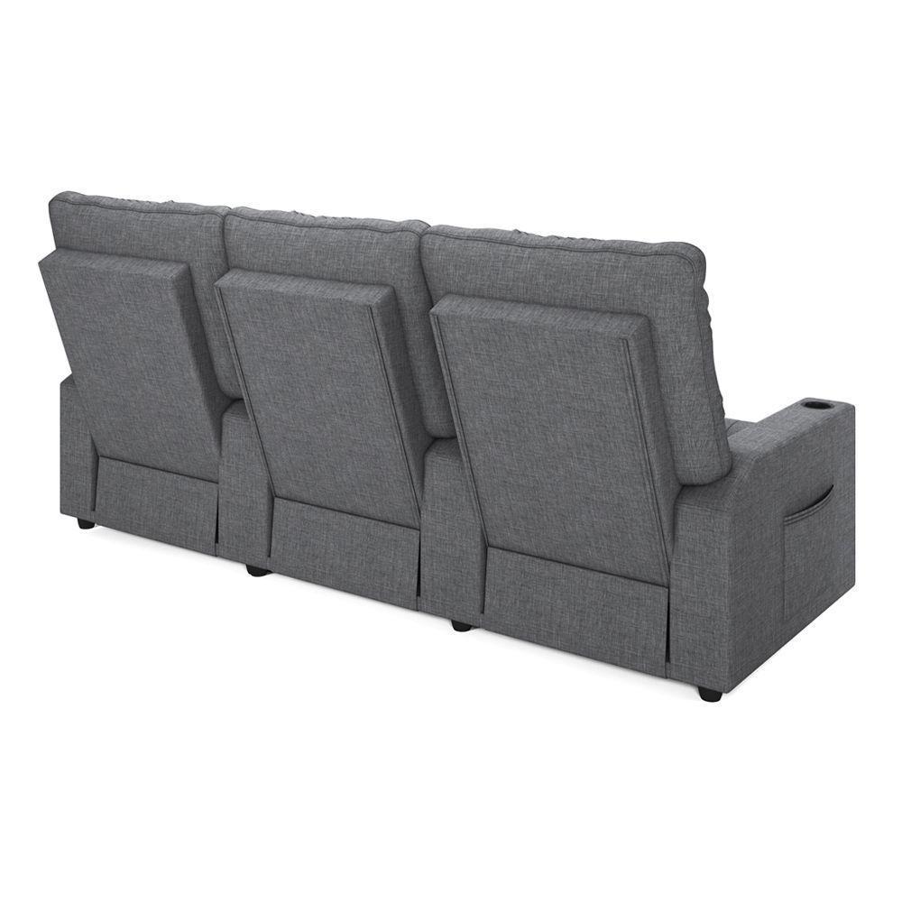 Poltrona Reclinável Para Cinema Parma 3 Lugares Baú Usb Linho Fh1 - D'rossi Cor Cinza - 2
