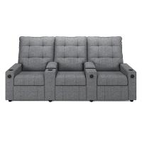 Poltrona Reclinável Para Cinema Parma 3 Lugares Baú Usb Linho Fh1 - D'rossi Cor Cinza - 1