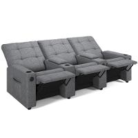 Poltrona Reclinável Para Cinema Parma 3 Lugares Baú Usb Linho Fh1 - D'rossi Cor Cinza - 3
