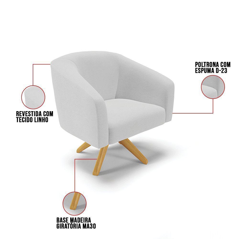 Kit 1 Namoradeira E 2 Poltronas Base Madeira A05 Cinza - 4