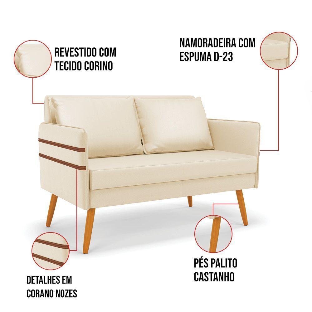 Kit 01 Namoradeira E 02 Poltronas Corino Castanho Bege - 5