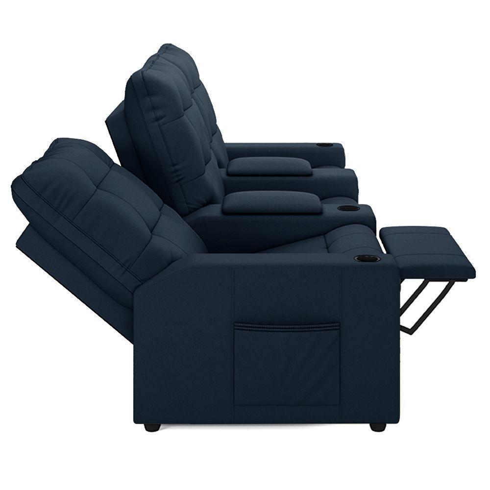 Poltrona Reclinável Para Cinema Parma 3 Lugares Baú Usb Veludo Fh1 - D'rossi Cor Azul - 4