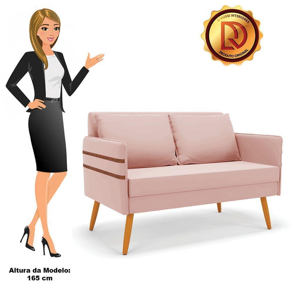 Namoradeira 02 Lugares Mari Veludo Pés Palito Castanho Rose - 3