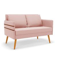 Namoradeira 02 Lugares Mari Veludo Pés Palito Castanho Rose - 1