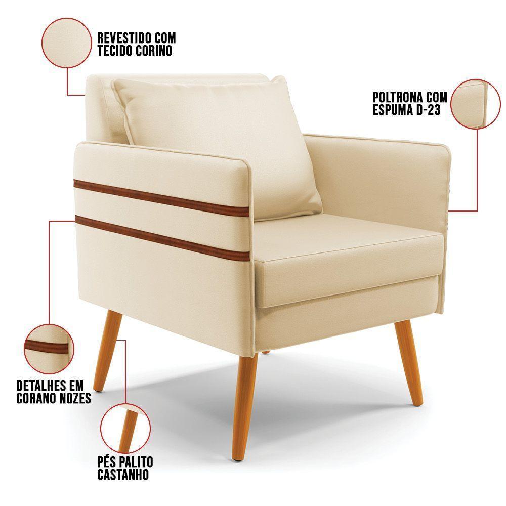 Kit 01 Namoradeira E 02 Poltronas Corino Bege Castanho - 4