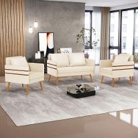 Kit 01 Namoradeira E 02 Poltronas Corino Bege Castanho - 8