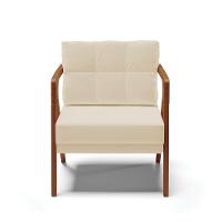 Kit 02 Poltronas Linho Grosso Bege Base De Madeira Castanho - 6