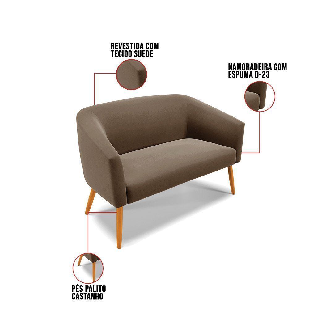 Kit 1 Namoradeira E 2 Poltronas Base Madeira Marrom - 5