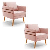 Kit 01 Namoradeira 02 Lugares E 02 Poltronas Mari Veludo Rosê Pés Palito Castanho - D'rossi - 7