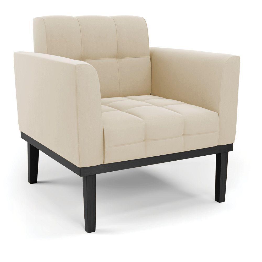 Conjunto Poltrona E Namoradeira Decorativa Pés Fixo Em Madeira Preto Suede Bege - 3