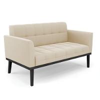 Conjunto Poltrona E Namoradeira Decorativa Pés Fixo Em Madeira Preto Suede Bege - 2