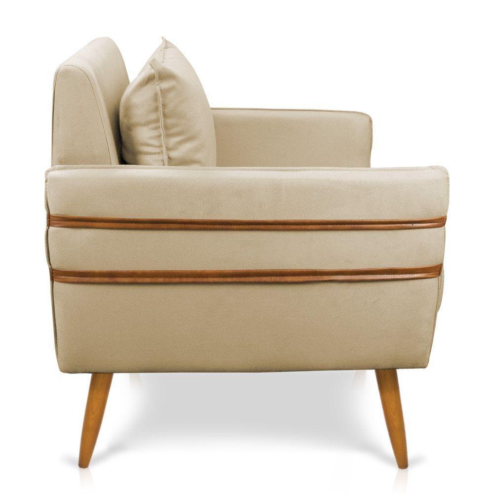 Kit 02 Poltronas Mari Suede Bege Pés Palito Castanho - 5