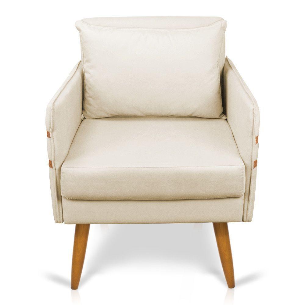 Kit 02 Poltronas Mari Suede Bege Pés Palito Castanho - 6