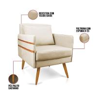 Kit 02 Poltronas Mari Suede Bege Pés Palito Castanho - 3