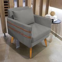 Kit 02 Poltronas Mari Suede Grafite Pés Palito Castanho - 7