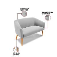 Kit 1 Namoradeira E 2 Poltronas Cinza Base Madeira - 5