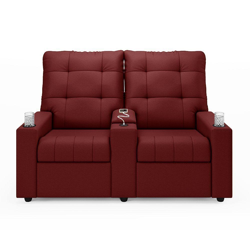 Poltrona Reclinável Para Cinema Parma 2 Lugares Baú Usb Veludo Vermelho Fh1 - D'rossi - 1