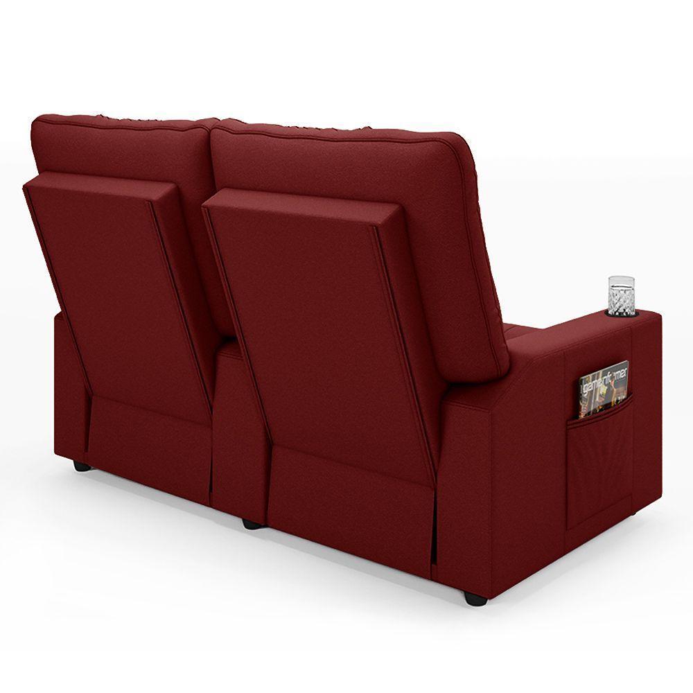 Poltrona Reclinável Para Cinema Parma 2 Lugares Baú Usb Veludo Vermelho Fh1 - D'rossi - 4