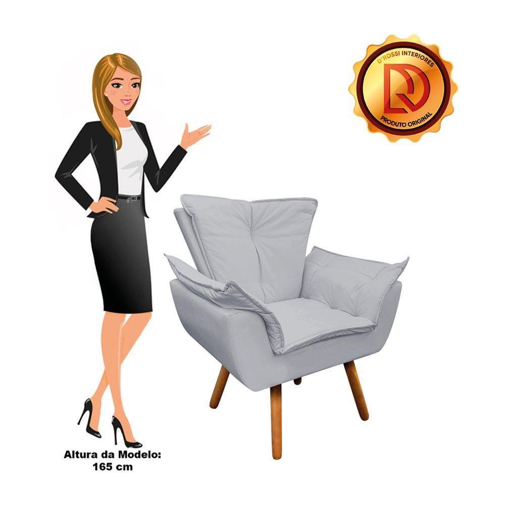 Poltrona Opala Corino Cinza Pés Palito Castanho D´rossi - 3