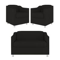 Kit 02 Poltronas Reforçada Clinica + Namoradeira Suede Tilla Cor:preto - 10