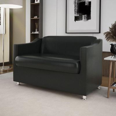 Sofá Namoradeira Reforçada Luxo Em Tecido Courino Preto