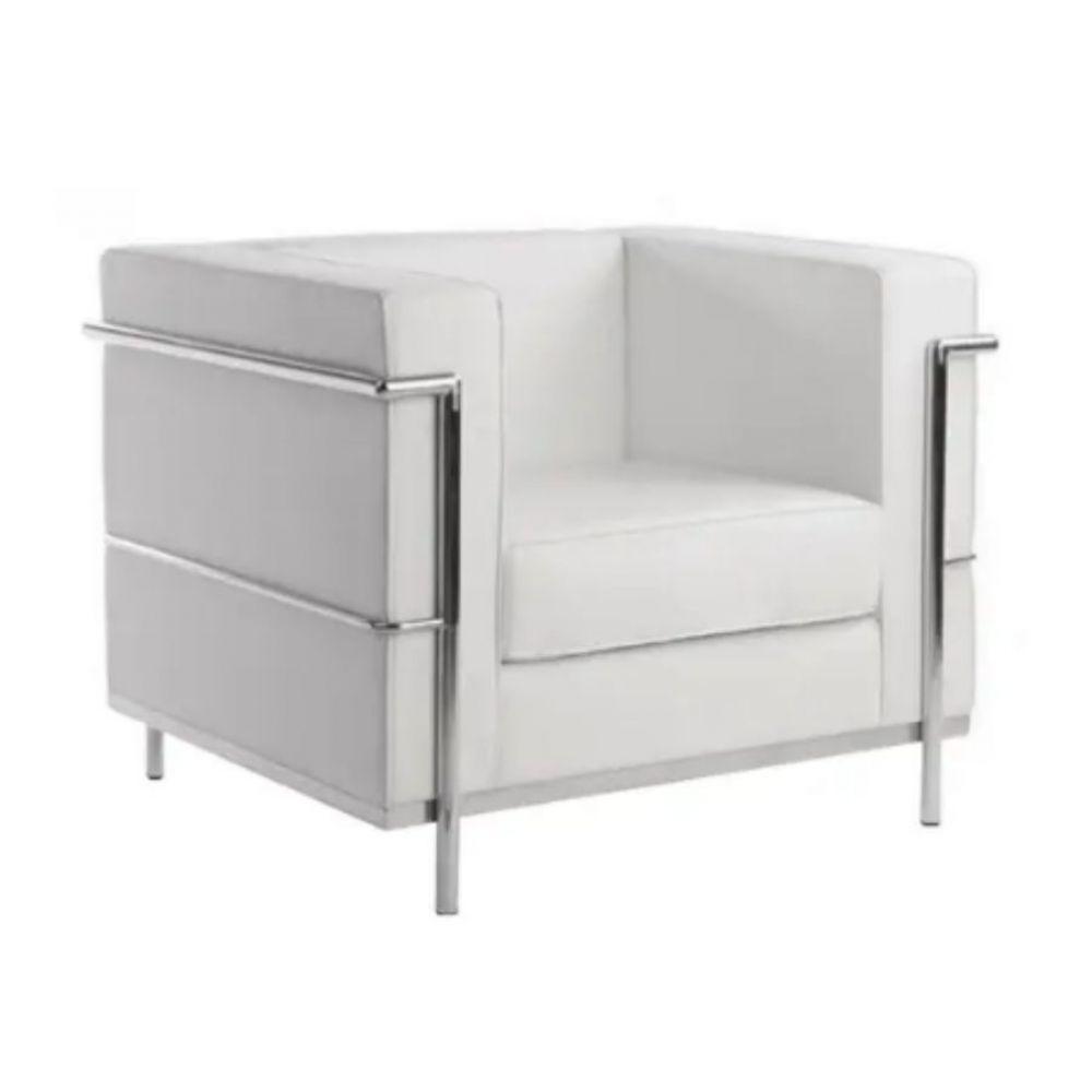 Sofá Le Corbusier Masculino LC 1 Lugar Inox Revestido em Tecido Sintético Branco - 1
