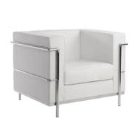 Sofá Le Corbusier Masculino LC 1 Lugar Inox Revestido em Tecido Sintético Branco - 1