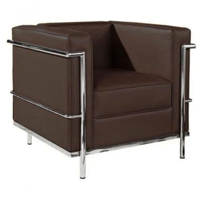 Sofá Le Corbusier Masculino LC 1 Lugar Inox Revestido em Tecido Sintético Marrom