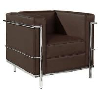Sofá Le Corbusier Masculino LC 1 Lugar Inox Revestido em Tecido Sintético Marrom - 1
