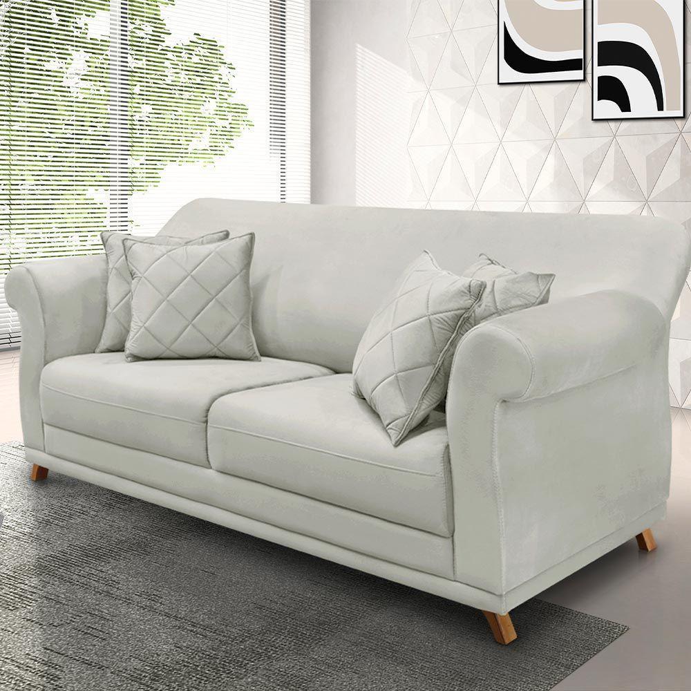 Sofá 160cm 2 Lugares Com 4 Almofadas Veludo Prata - 5