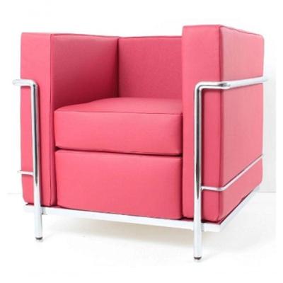 Sofá Le Corbusier Masculino LC 1 Lugar Inox Revestido em Tecido Sintético Fúcsia