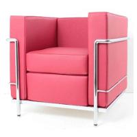 Sofá Le Corbusier Masculino LC 1 Lugar Inox Revestido em Tecido Sintético Fúcsia - 1