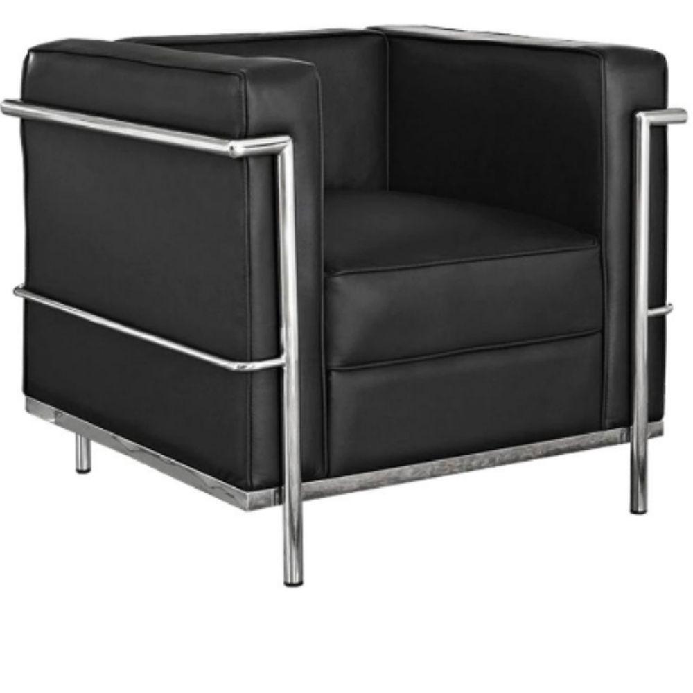 Sofá Le Corbusier Masculino LC 1 Lugar Inox Revestido em Tecido Sintético Preto - 1