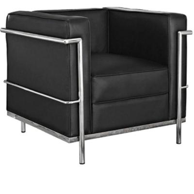 Sofá Le Corbusier Masculino LC 1 Lugar Inox Revestido em Tecido Sintético Preto